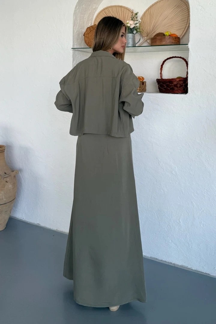 Ciela Kadın Askılı Bolero Maxi Haki Elbise Takım – Yazlık Modal Rahatlık ve Zarif Şıklık