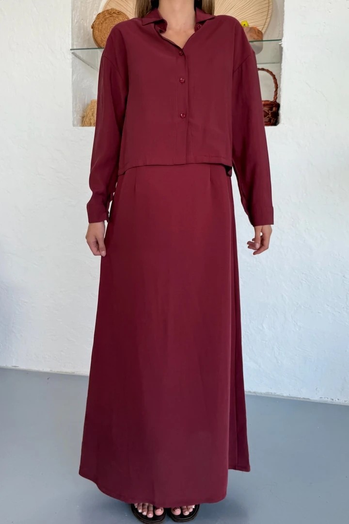 Ciela Kadın Askılı Bolero Maxi Bordo Elbise Takım – Yazlık Modal Rahatlık ve Zarif Şıklık