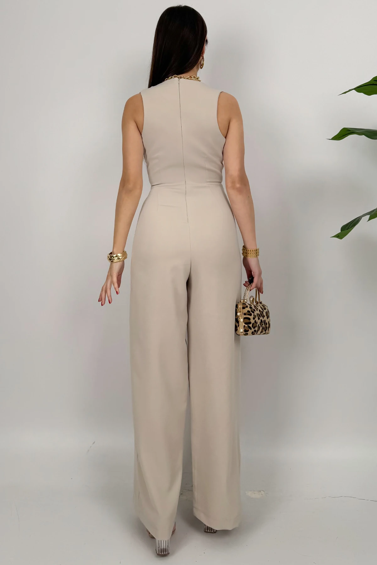 Crimson Icon Kadın Kemer Detaylı Askılı Bol Paça Taş Günlük Rahat Tulum