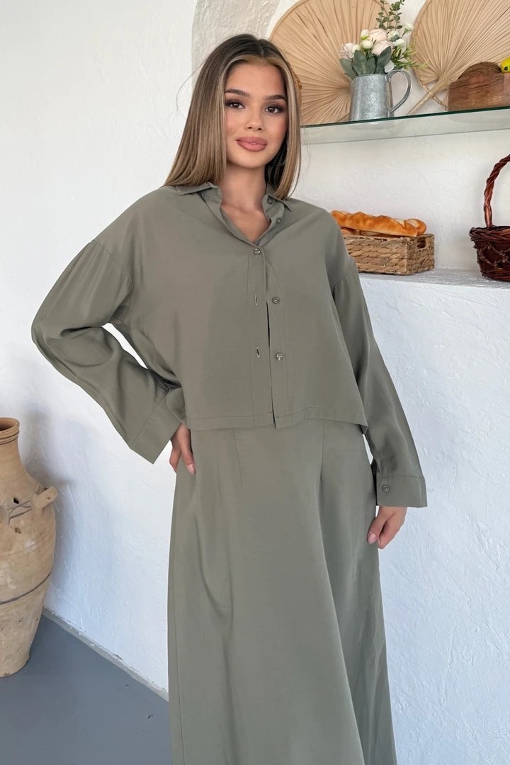 Ciela Kadın Askılı Bolero Maxi Haki Elbise Takım – Yazlık Modal Rahatlık ve Zarif Şıklık