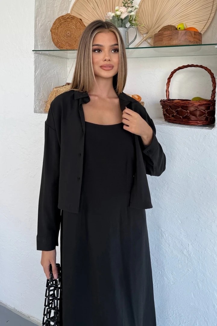 Ciela Kadın Askılı Bolero Maxi Siyah Elbise Takım – Yazlık Modal Rahatlık ve Zarif Şıklık