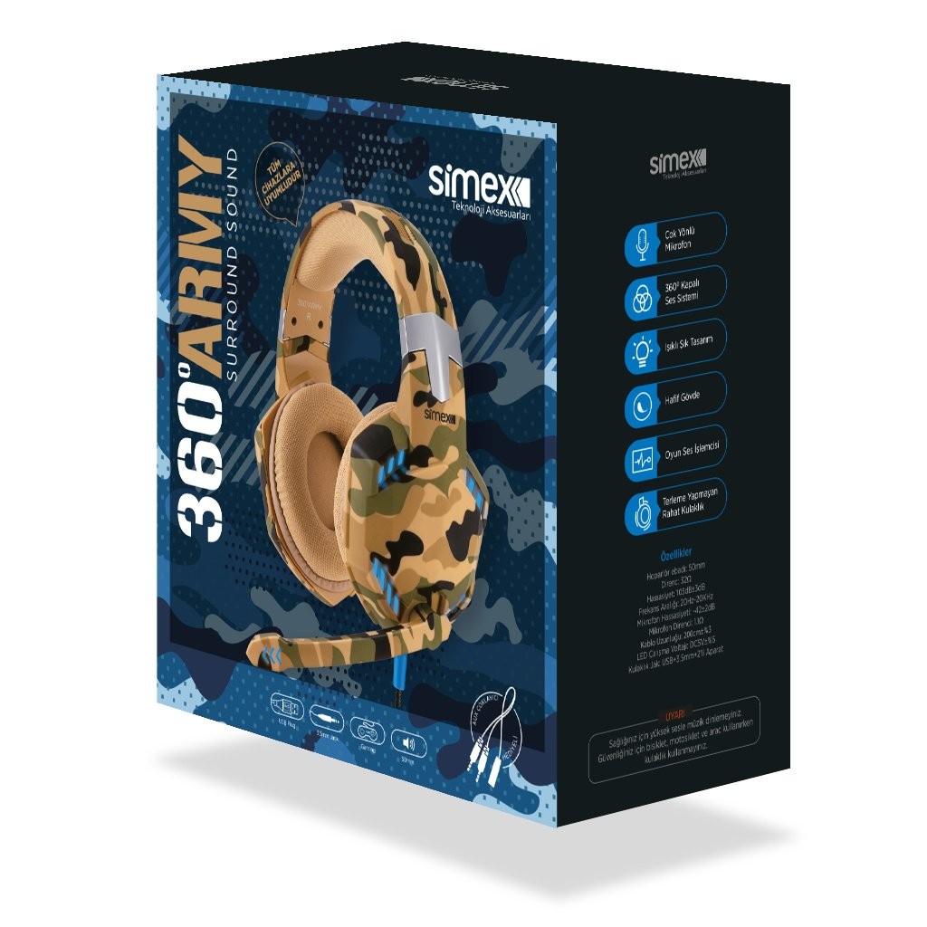 Simex Game-S1 Universal 360 Army Mikrofonlu Kulaklik