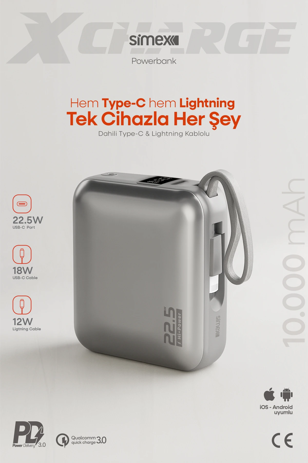 スマホアクセサリー PB2100 Power Bank 10000 mAh Taşınabilir Powerbank Simex X Charge