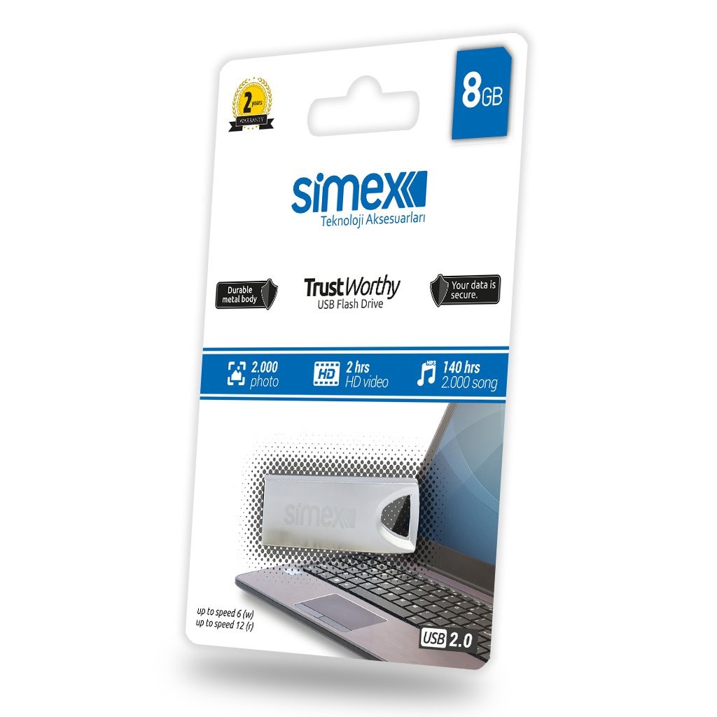 Simex SU-101 Trust Worthy 2.0 Metal 8GB USB Bellek