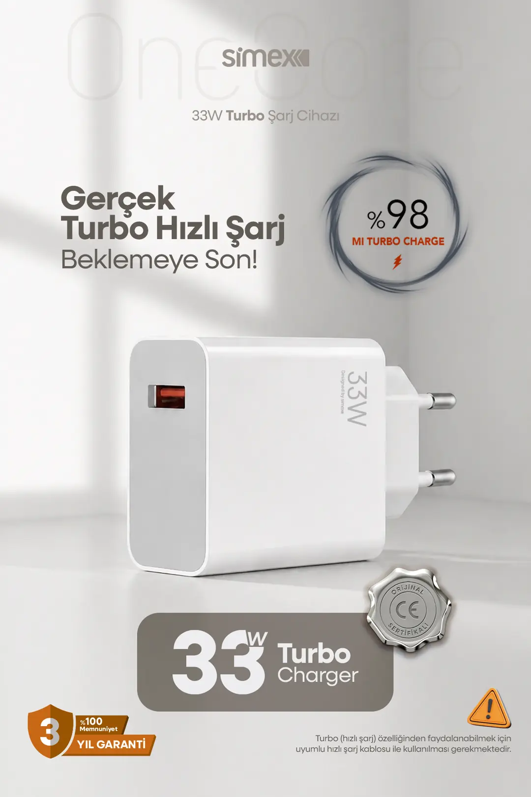 さっち33 33W Turbo Hızlı Şarj Aleti Simex SPS-19