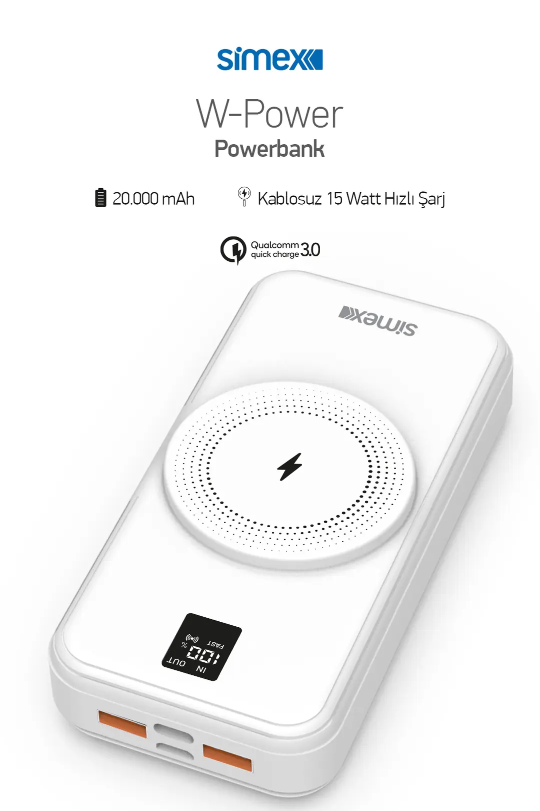 20000mAh Kablolu Powerbank ile Güç Sizde - Simex