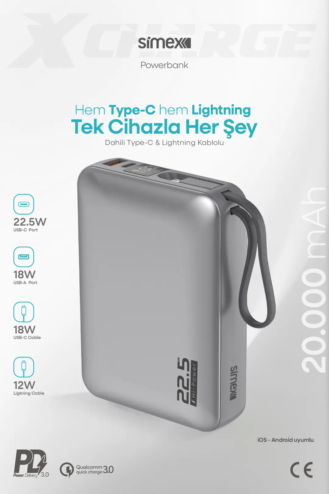 20000 mAh Taşınabilir Powerbank Simex X Charge