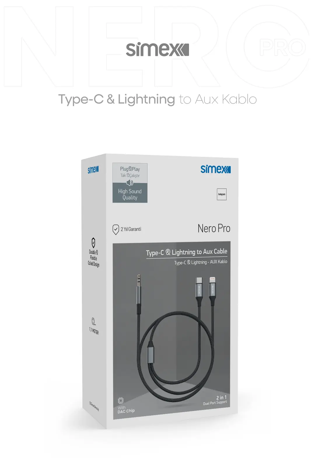 2in1 AUX Kablosu Simex SA-03 Kumaş