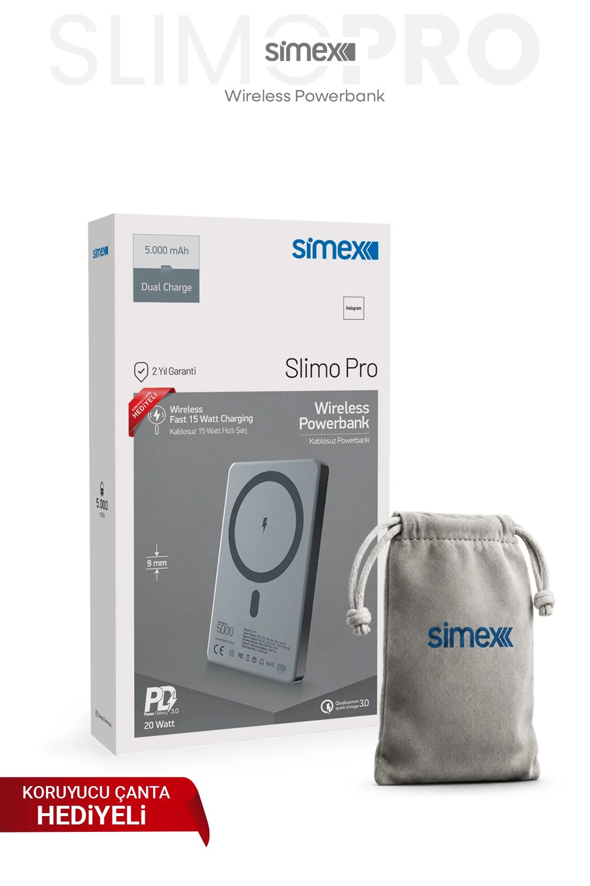 5000mAh kablosuz Power Bank Simex S-43 Slimo Pro