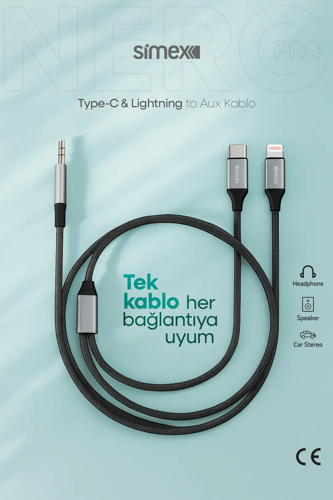 2in1 AUX Kablosu Simex SA-03 Kumaş
