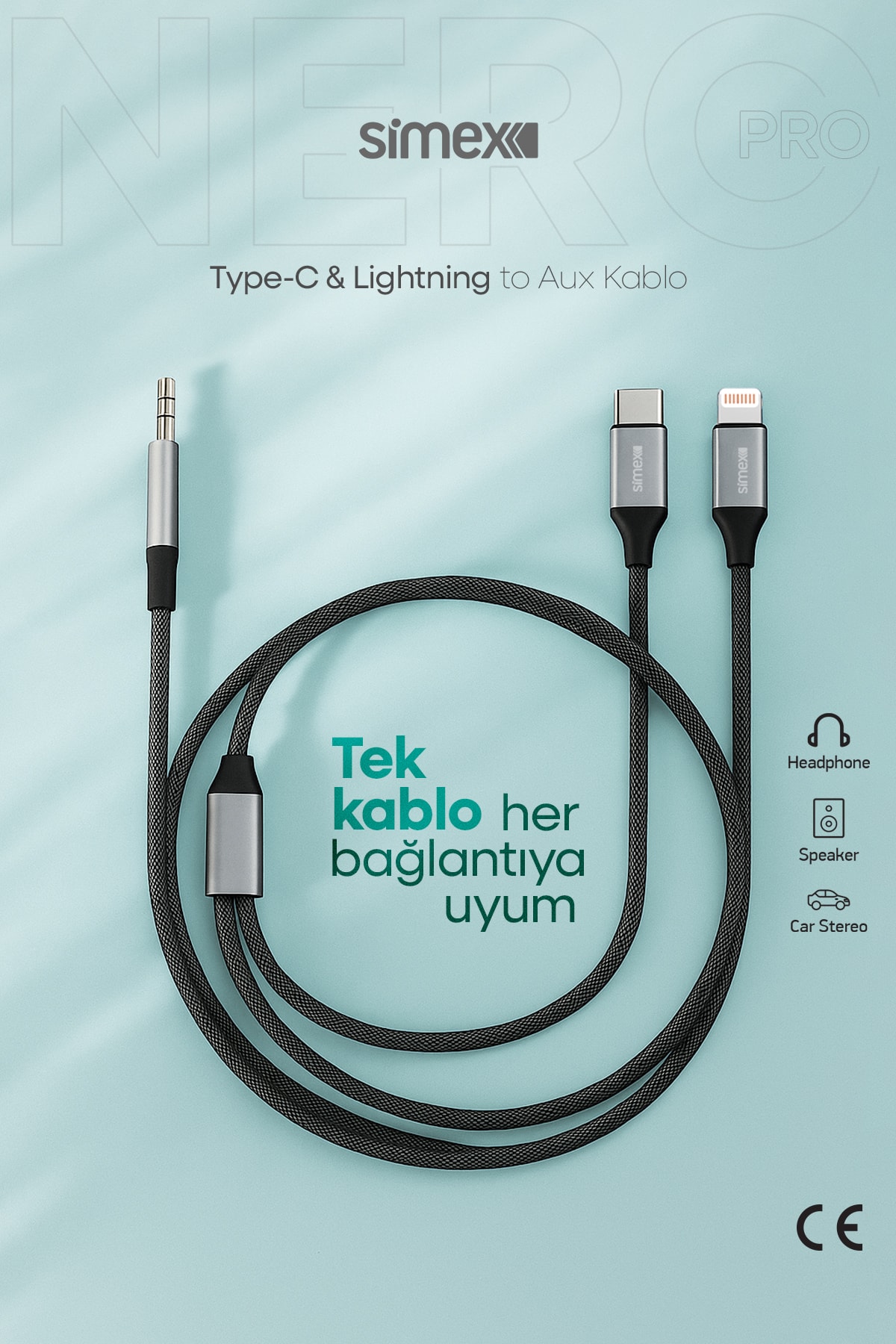 Simex 2in1 DAC SA-03 AuxPro Kumaş AUX Kablosu