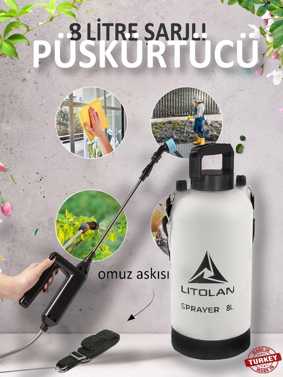 LITOLAN 8 L Şarjlı Püskürtücü (Elektrikli Pompa, 3 Başlık)