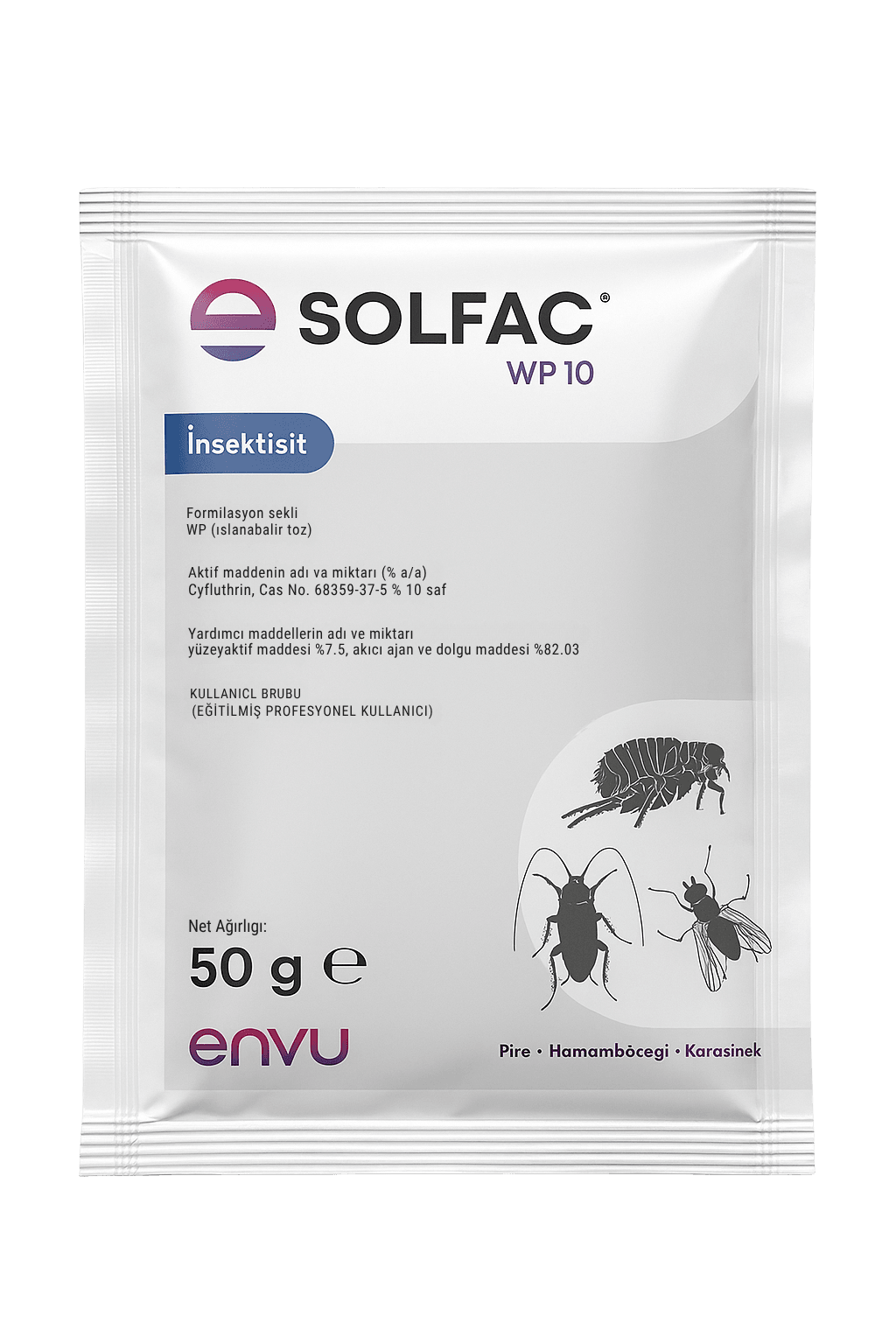 Envu Solfac WP 10 50 g Islanabilir Toz - Pire, Karasinek, Hamamböceği İçin Etkili Haşere İlacı