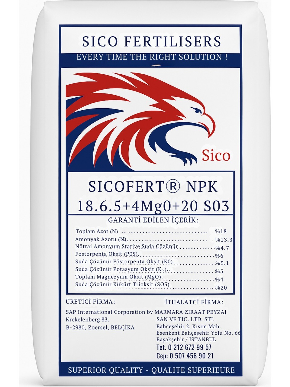 Sicofert NPK 18.6.5 + 18 SO₃ + 14 CaO + 1 MgO Granül Gübre (MOP Bazlı) 25 KG