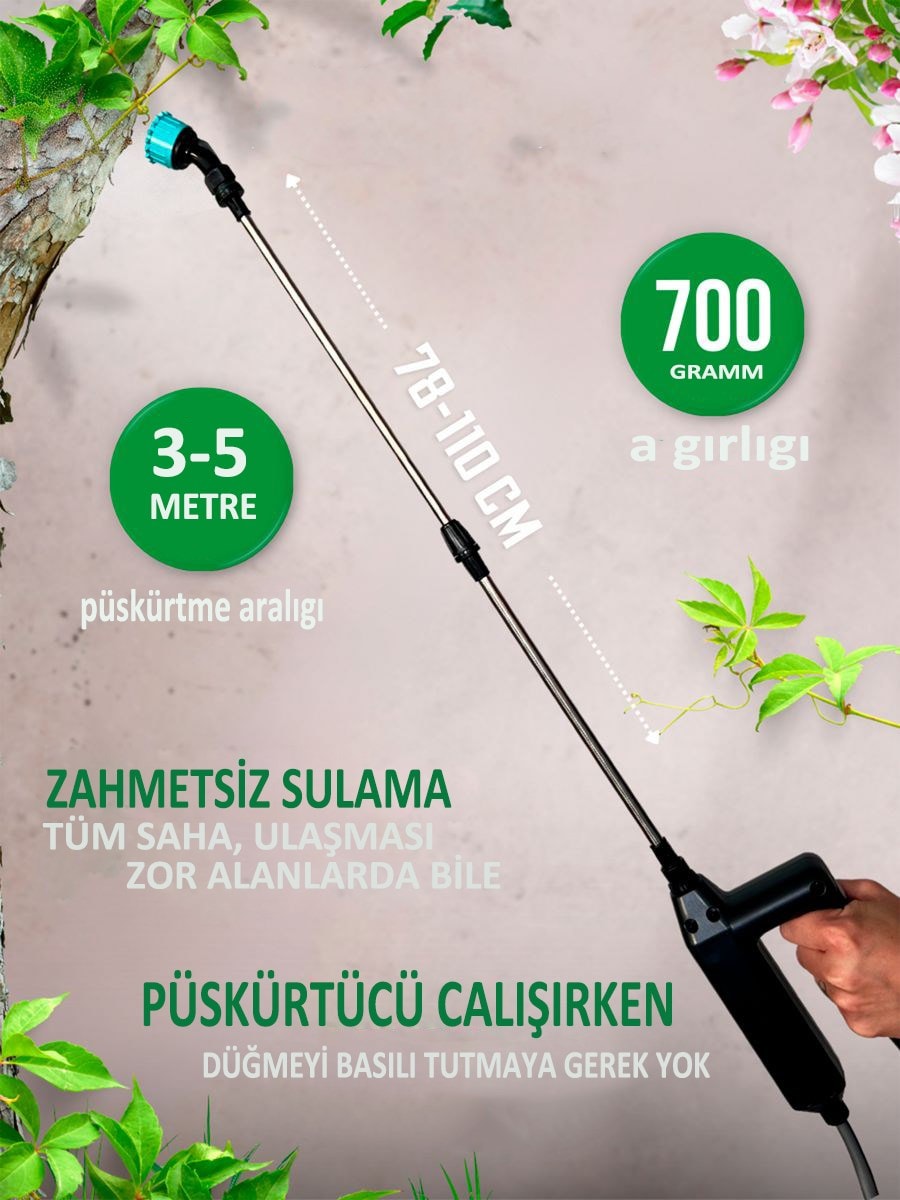 LITOLAN 8 L Şarjlı Püskürtücü (Elektrikli Pompa, 3 Başlık)