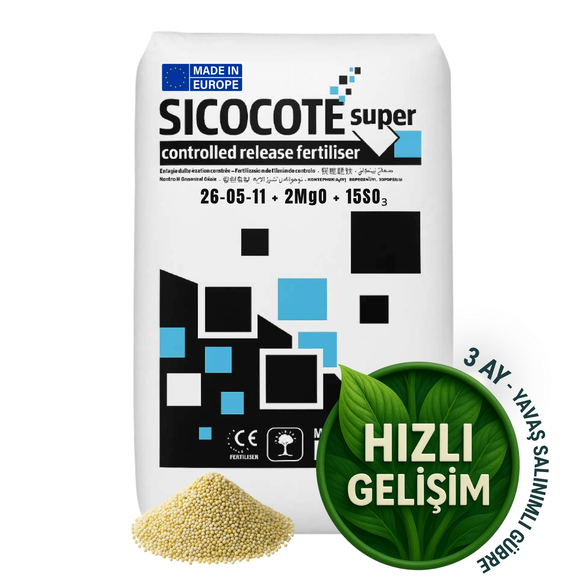 SICOCOTE Super CRF 26-05-11 + 2MgO + 15SO₃ | Kontrollü Salınımlı Granül Gübre | 25 KG | Made in EU