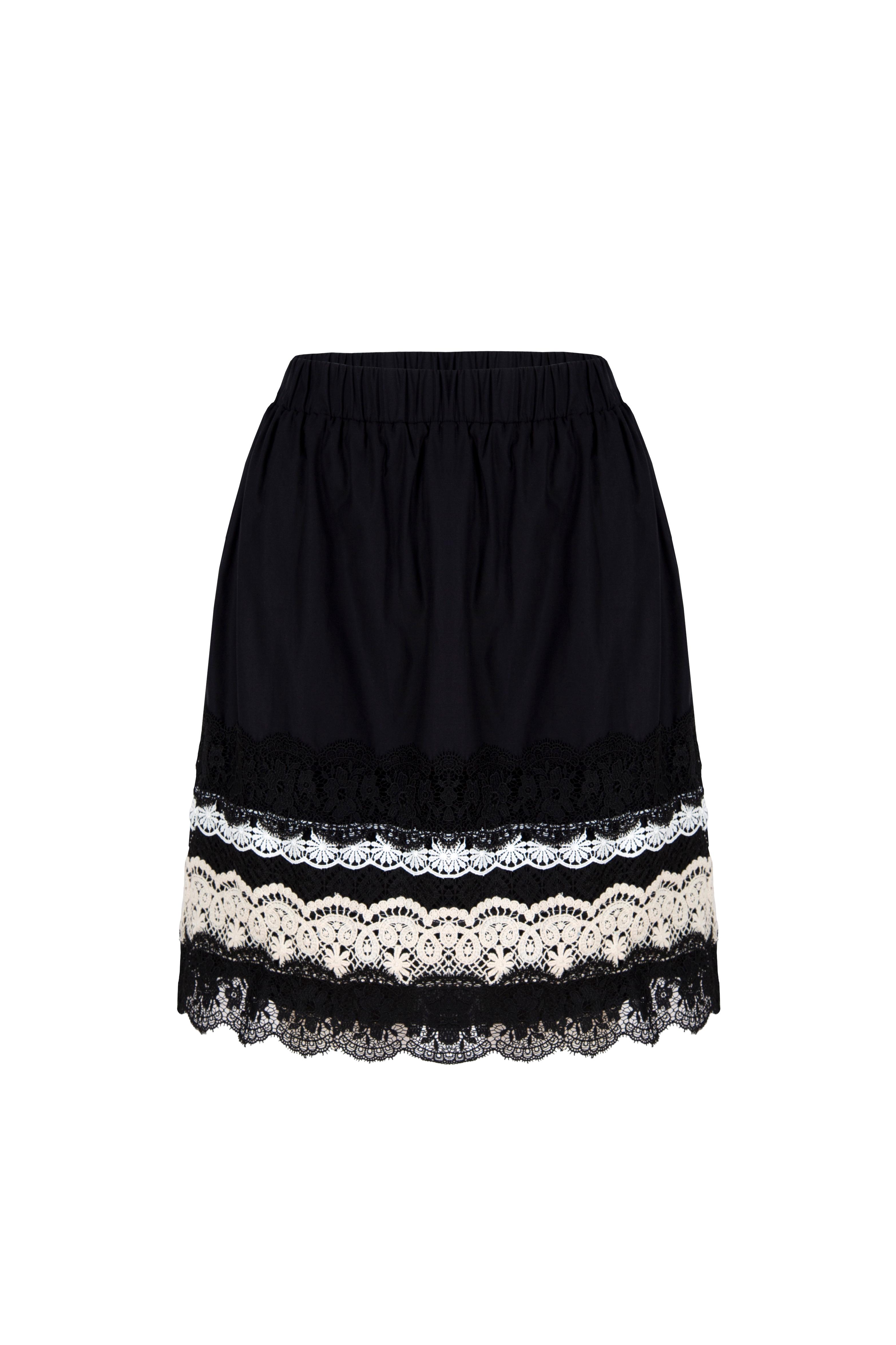 Guipure Embroidered Black Short Skirt