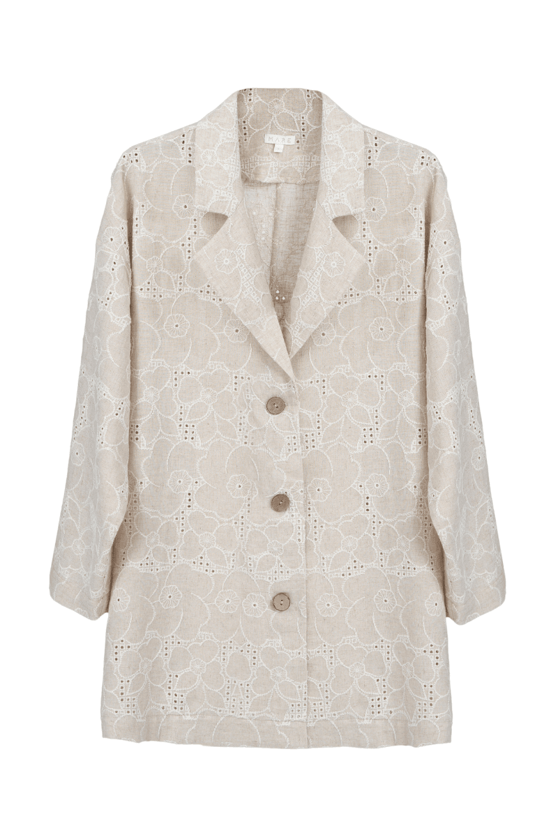 Relaxed Cut Buttoned Linen Embroidery Jacket