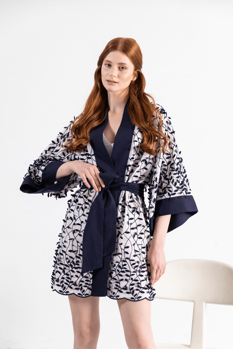 Lacivert Desenli Kimono