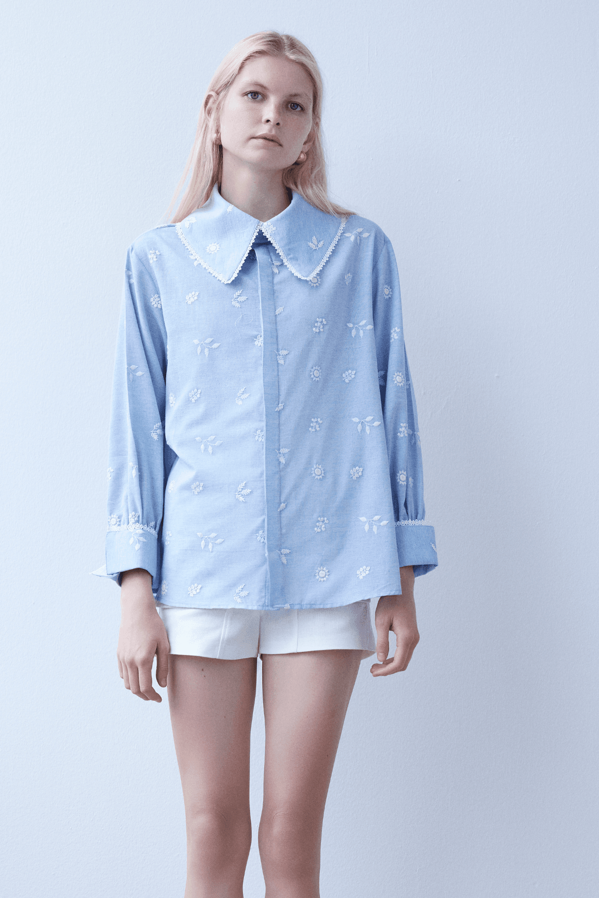 Sky Blue Organic Cotton Embroidered Shirt