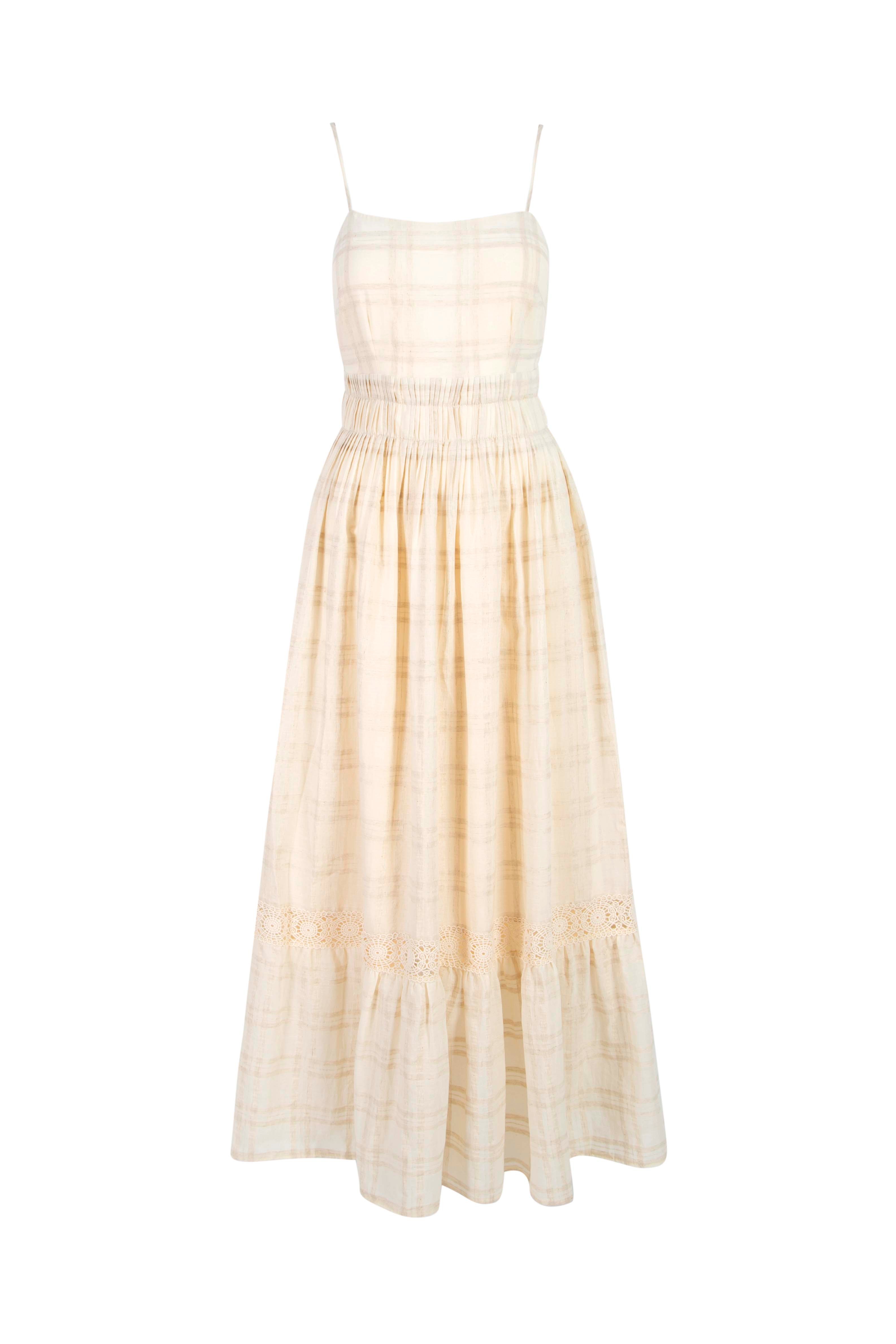 Linen Cotton Midi Strapless Beige Dress