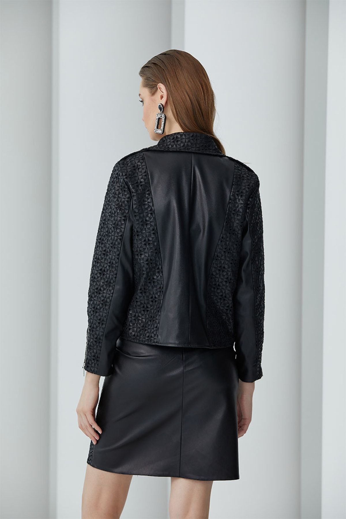 Suni Deri Brode Siyah Biker Ceket Metz Bıker Jacket