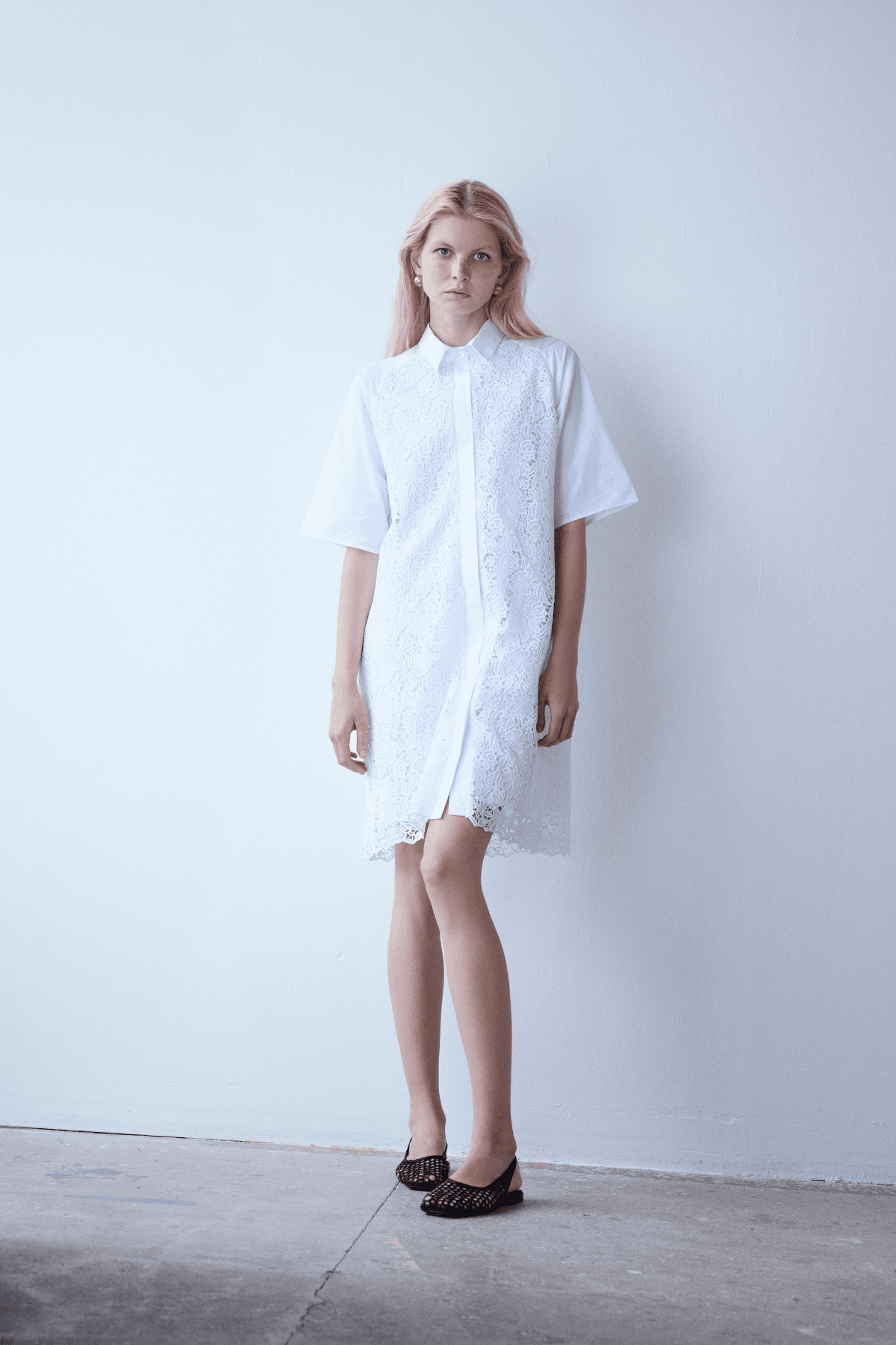 Floral Lace Detailed Pure Cotton Broderie Shirt Dress