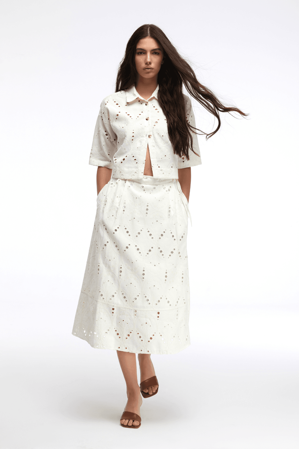 Linen Cotton Maxi White Embroidery Skirt