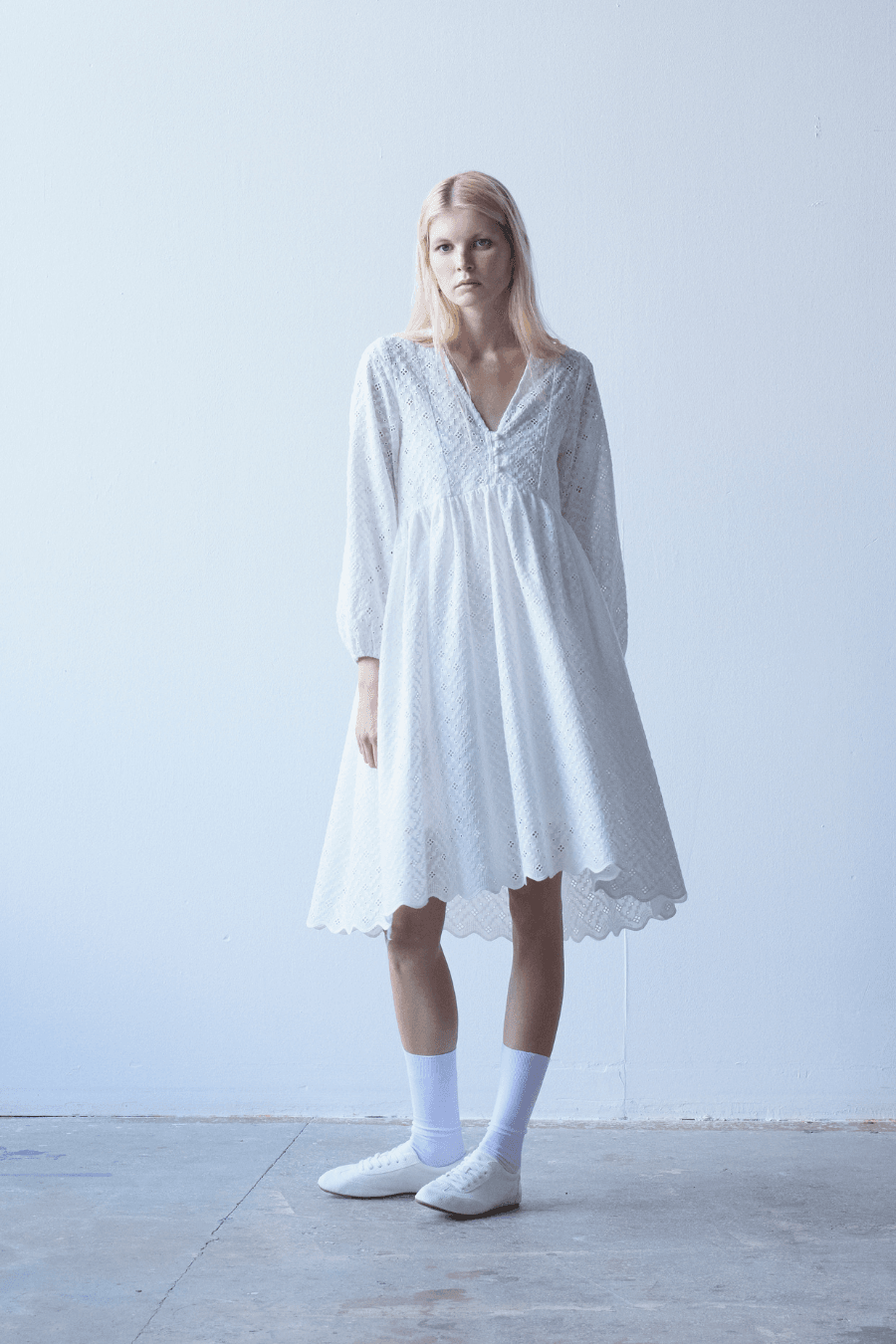 White Pure Cotton Asymmetric Midi Dress