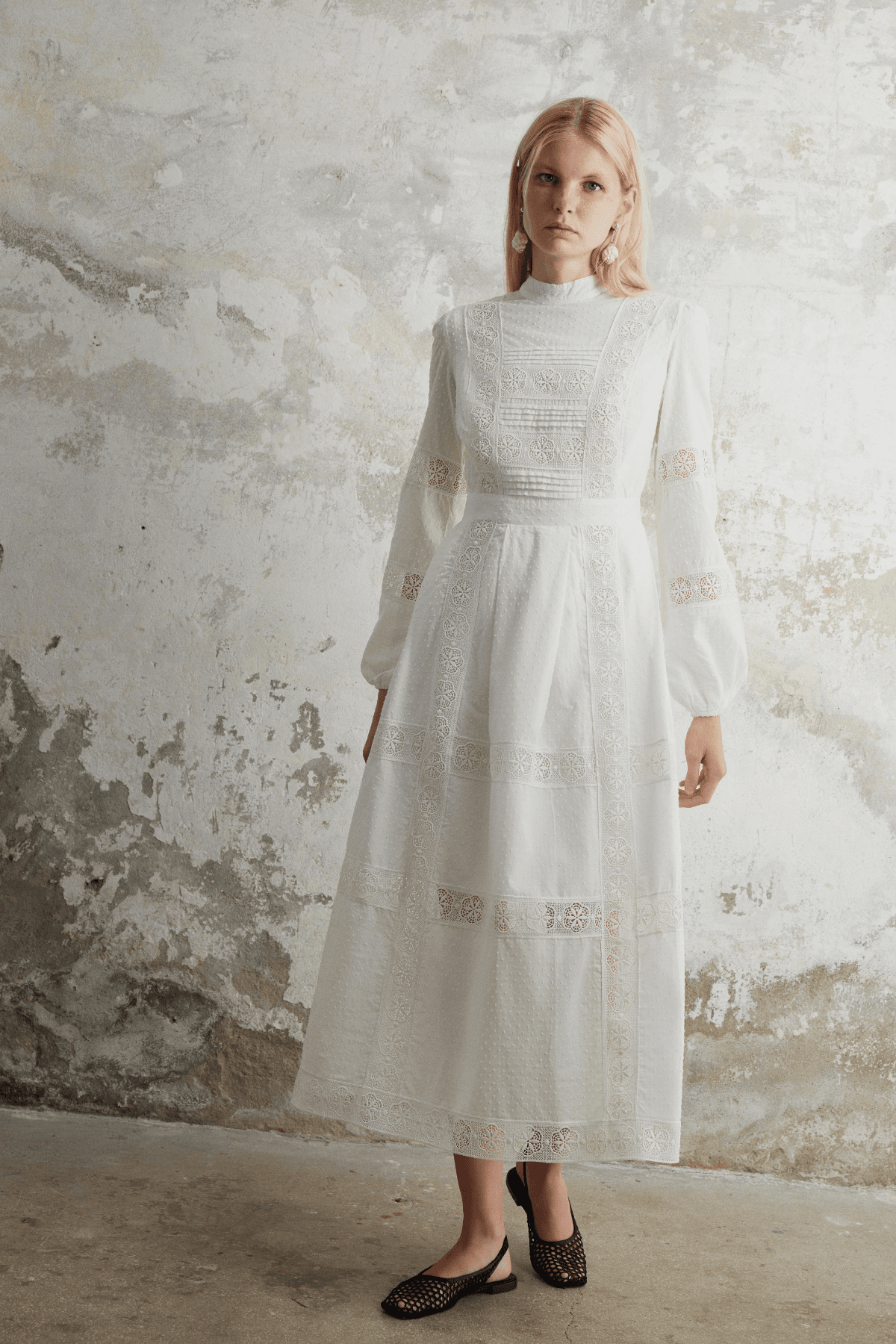 Pure Organic Cotton Guipure Detailed Long White Dress