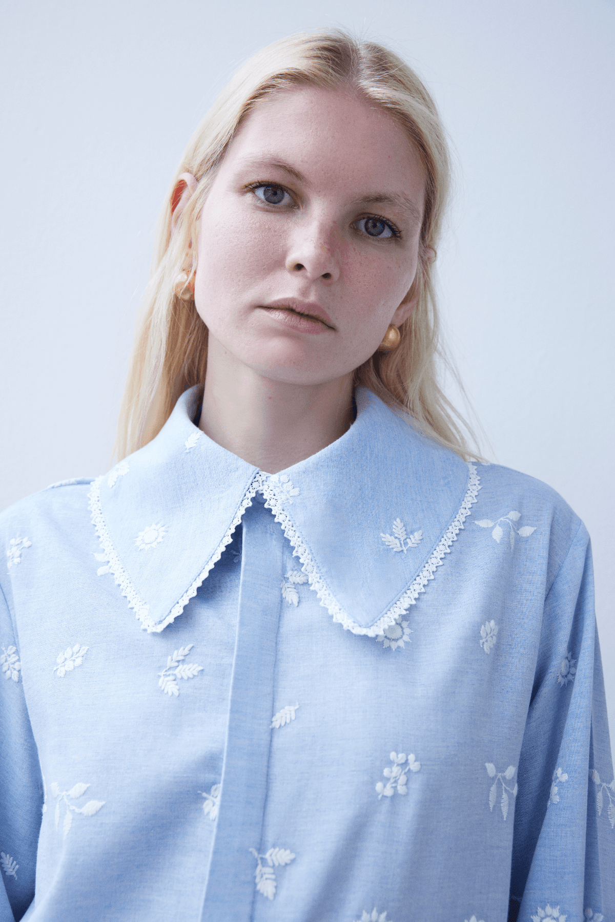 Sky Blue Organic Cotton Embroidered Shirt