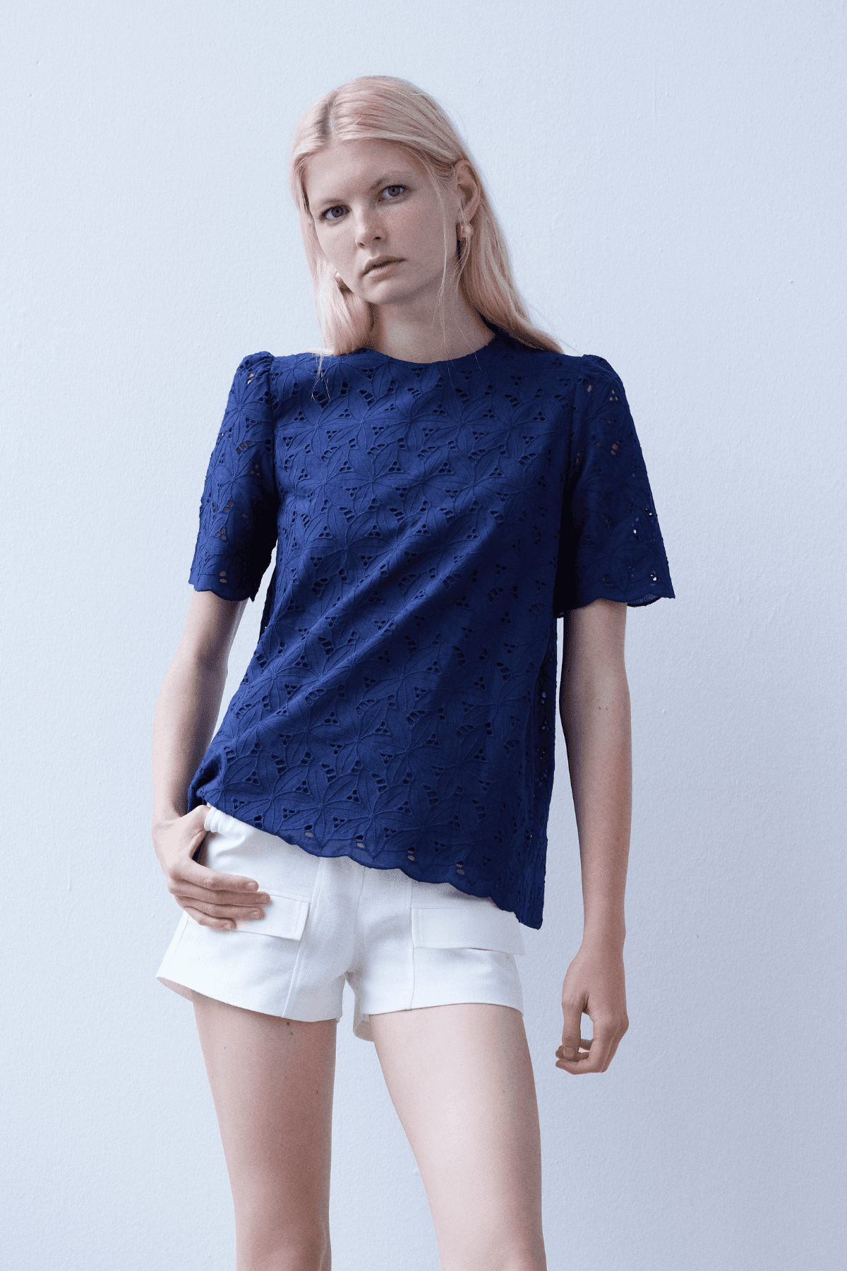 Organic Cotton Navy Guipure Blouse