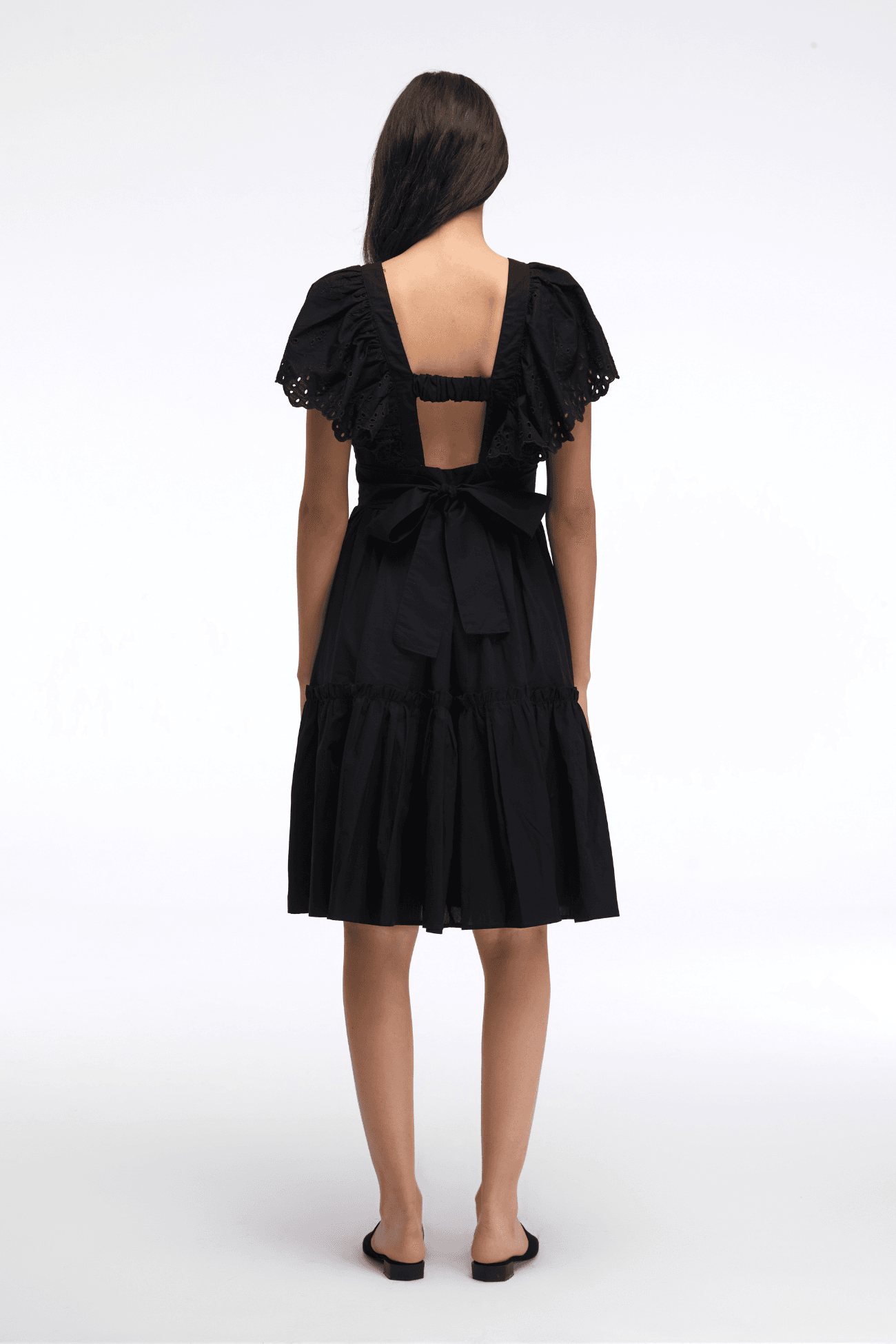 Pure Cotton Deep V Neck Black Midi Dress