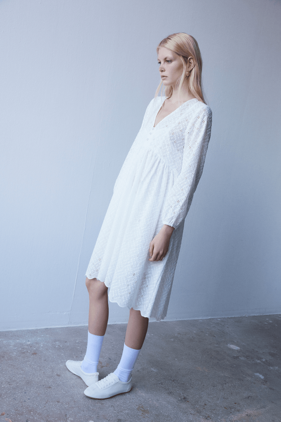 White Pure Cotton Asymmetric Midi Dress