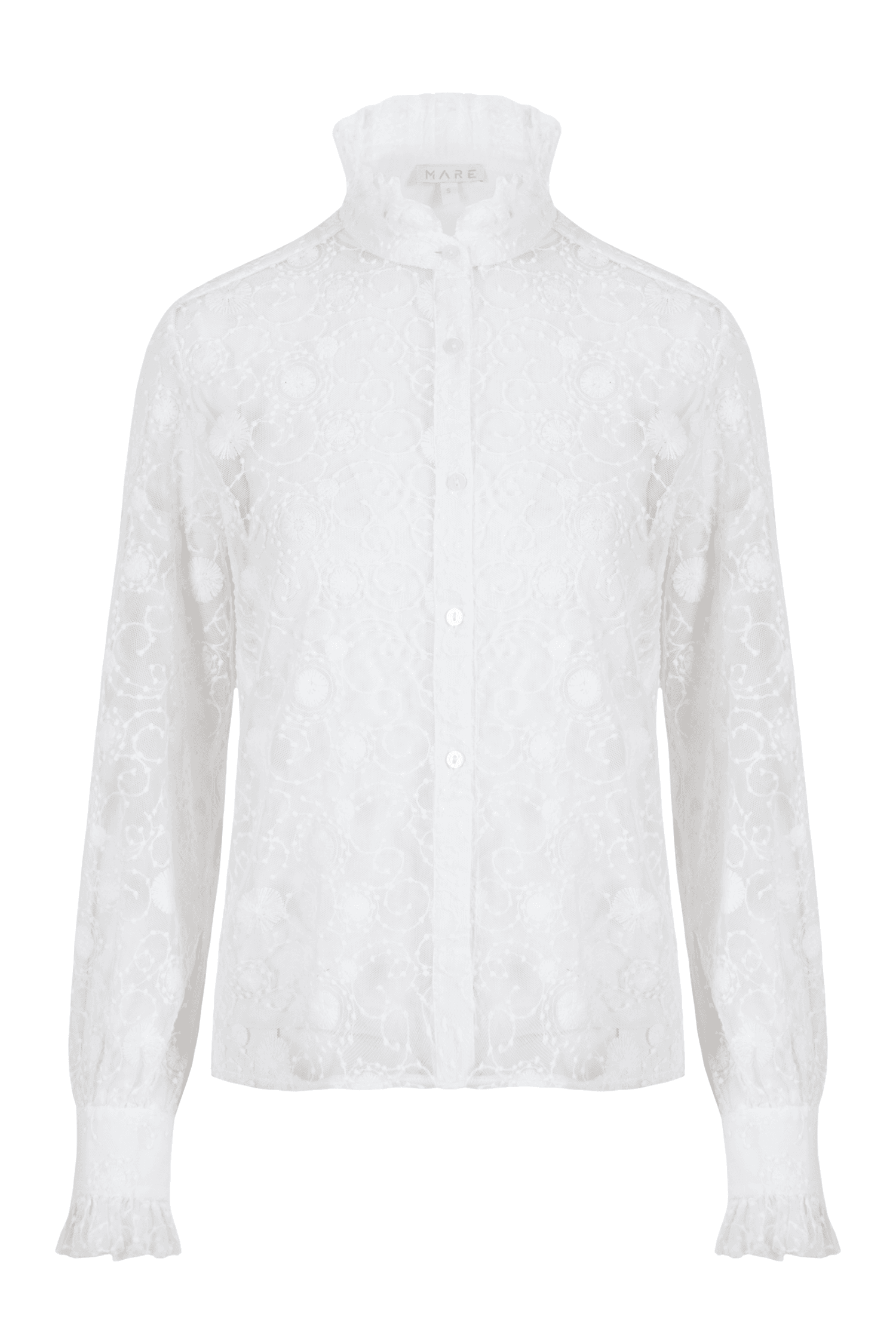 Queen Neck Transparent Flower Pattern White Embroidery Shirt