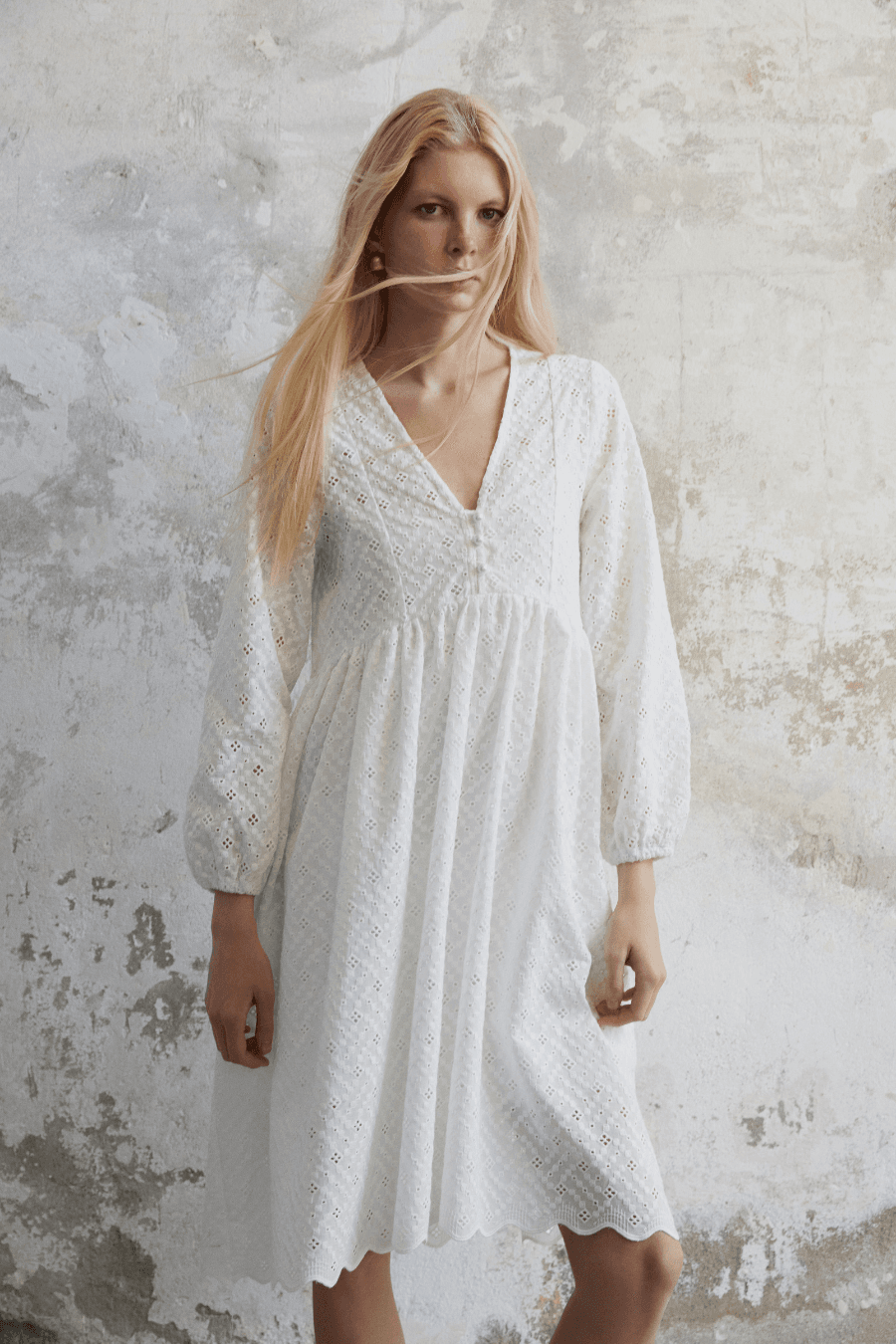 White Pure Cotton Asymmetric Midi Dress