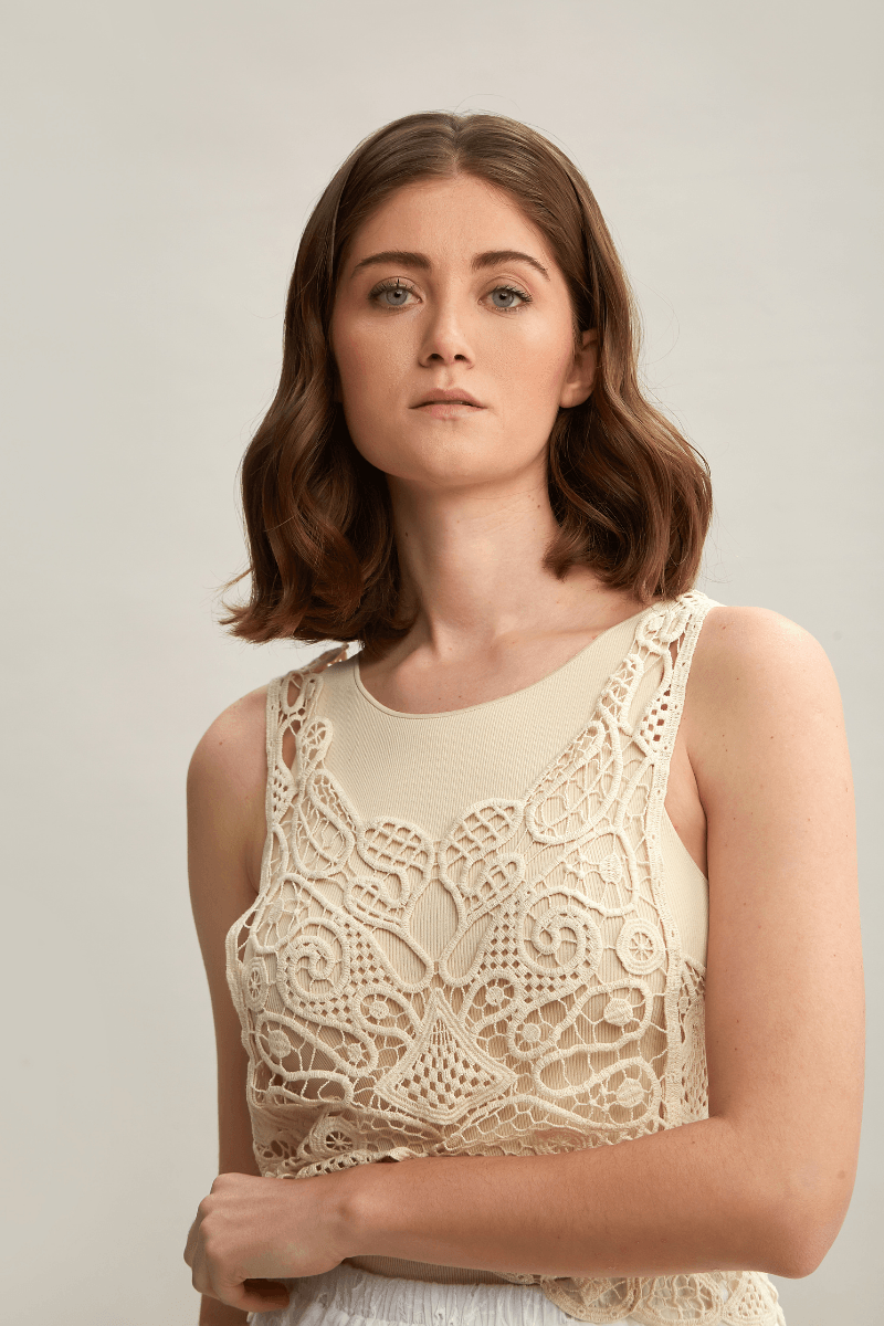 Halter Neck Cotton Natural Color Embroidery Blouse