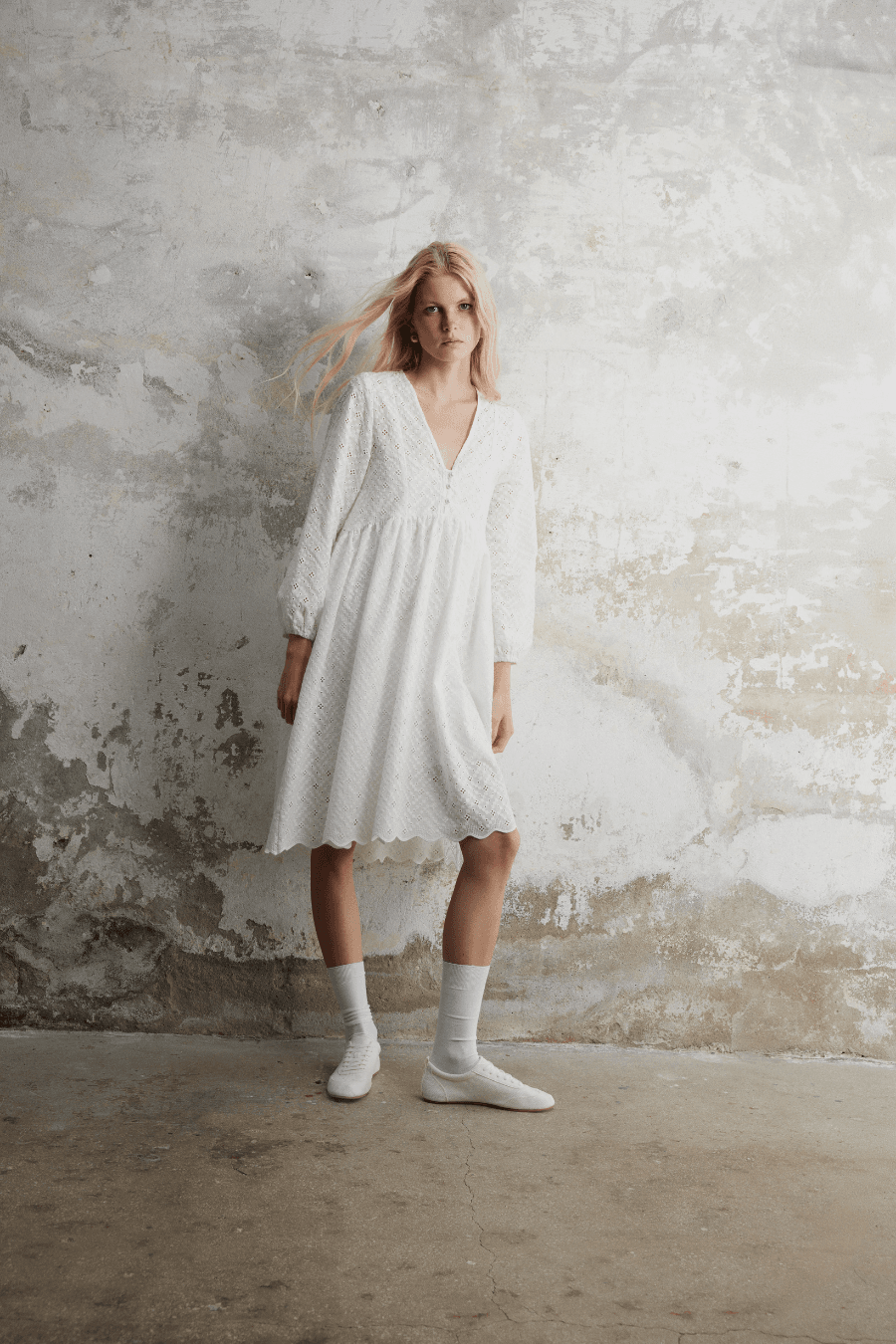 White Pure Cotton Asymmetric Midi Dress