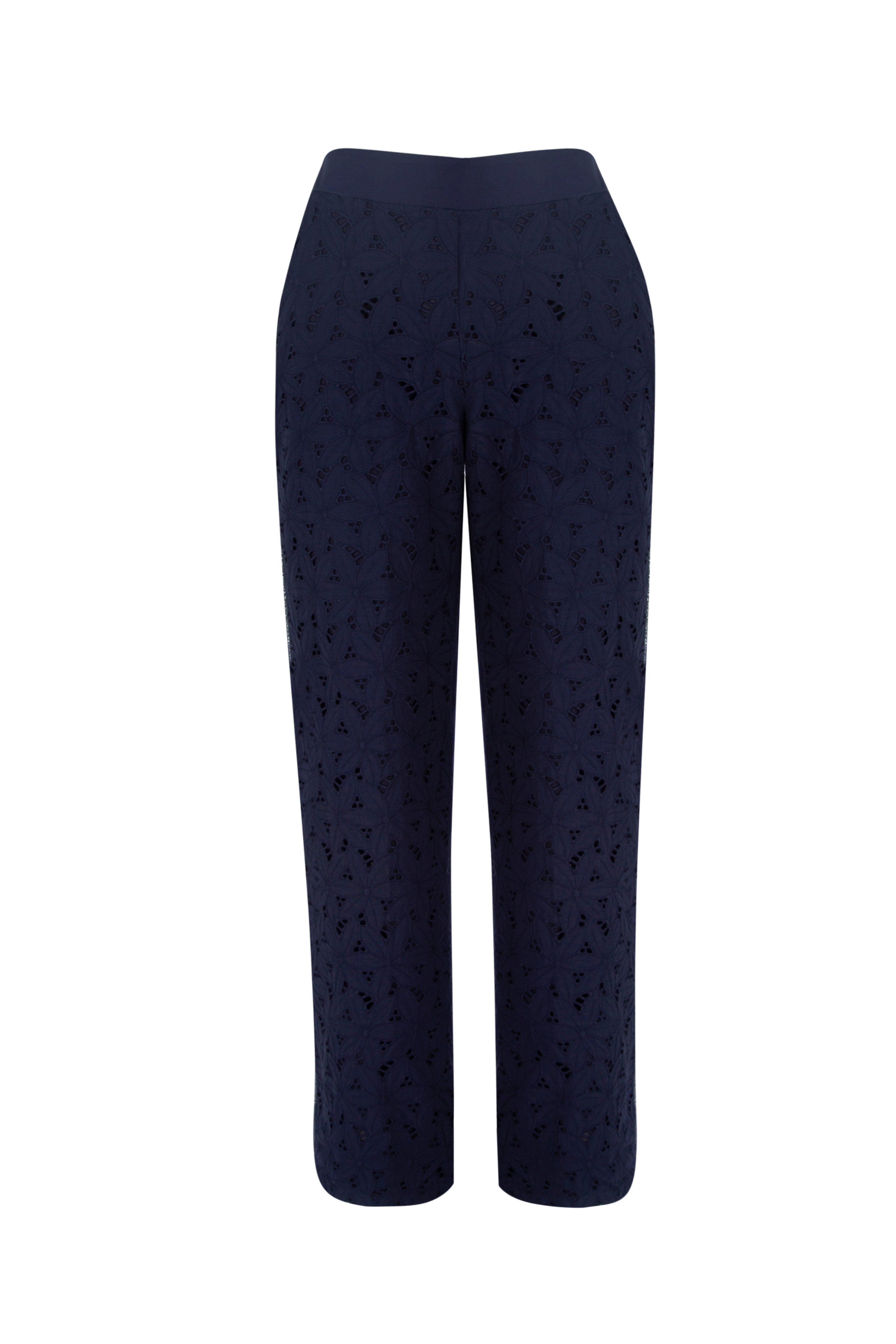 Loose Cut Organic Cotton Navy Blue Embroidery Trousers