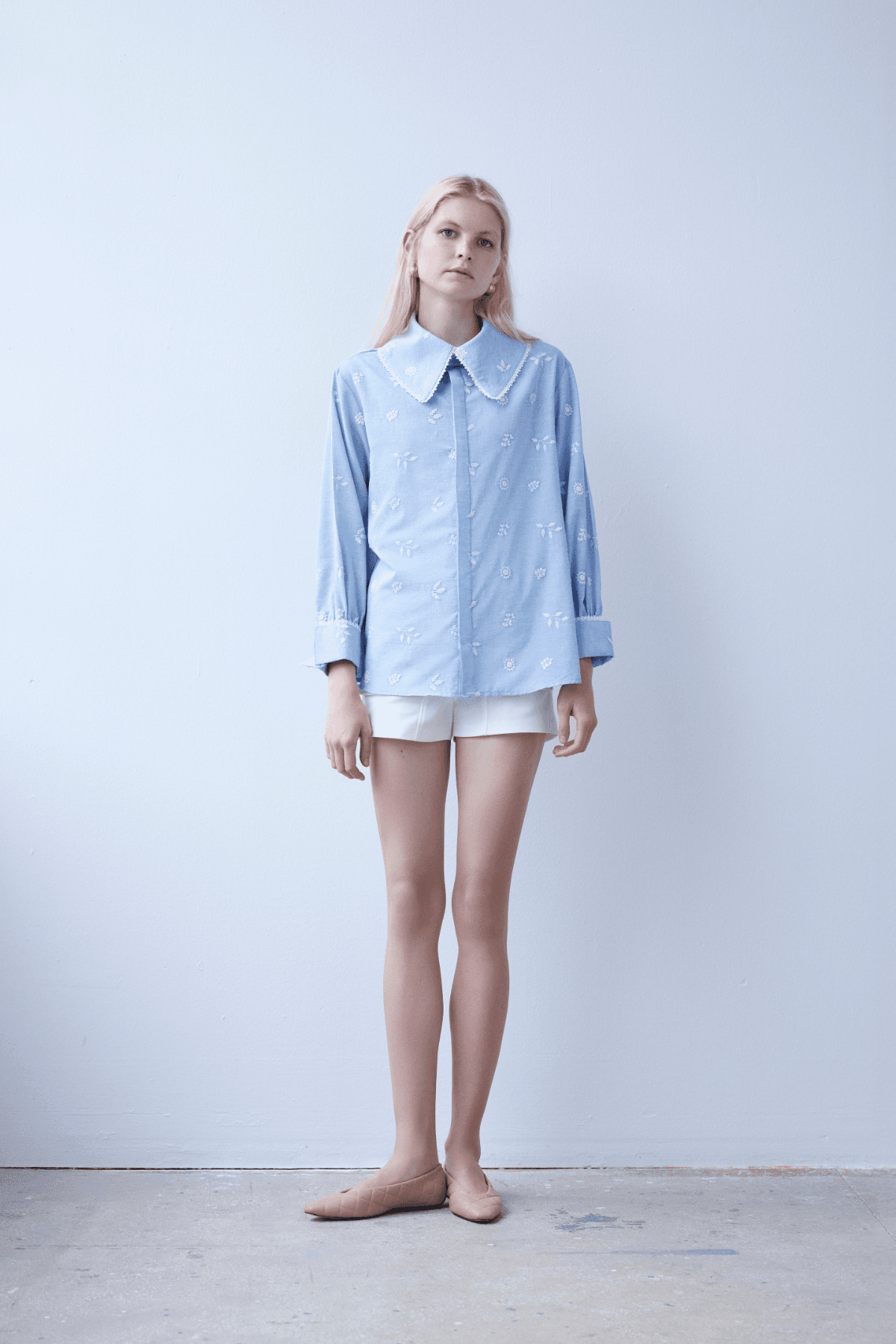 Sky Blue Organic Cotton Embroidered Shirt