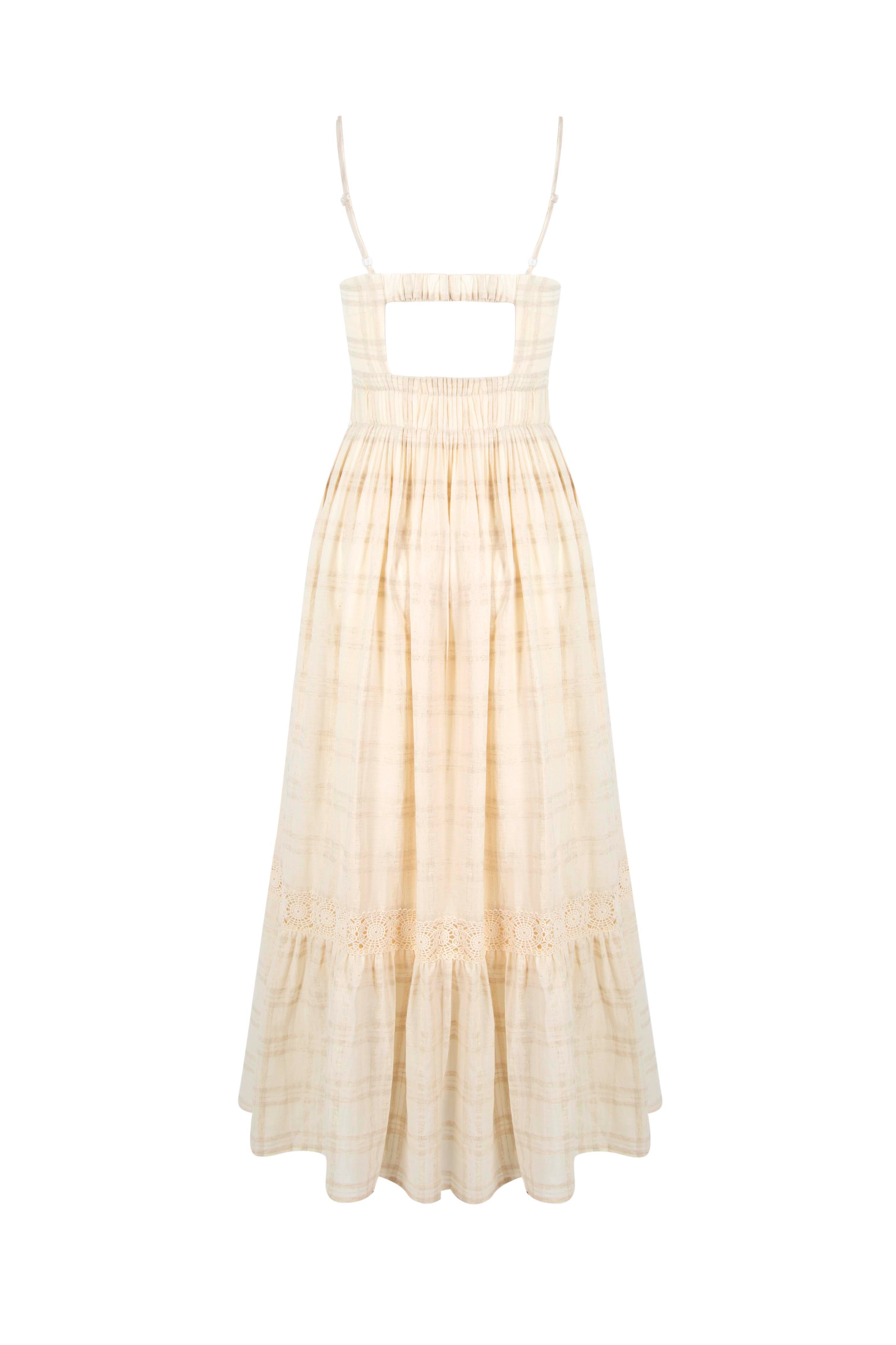 Linen Cotton Midi Strapless Beige Dress