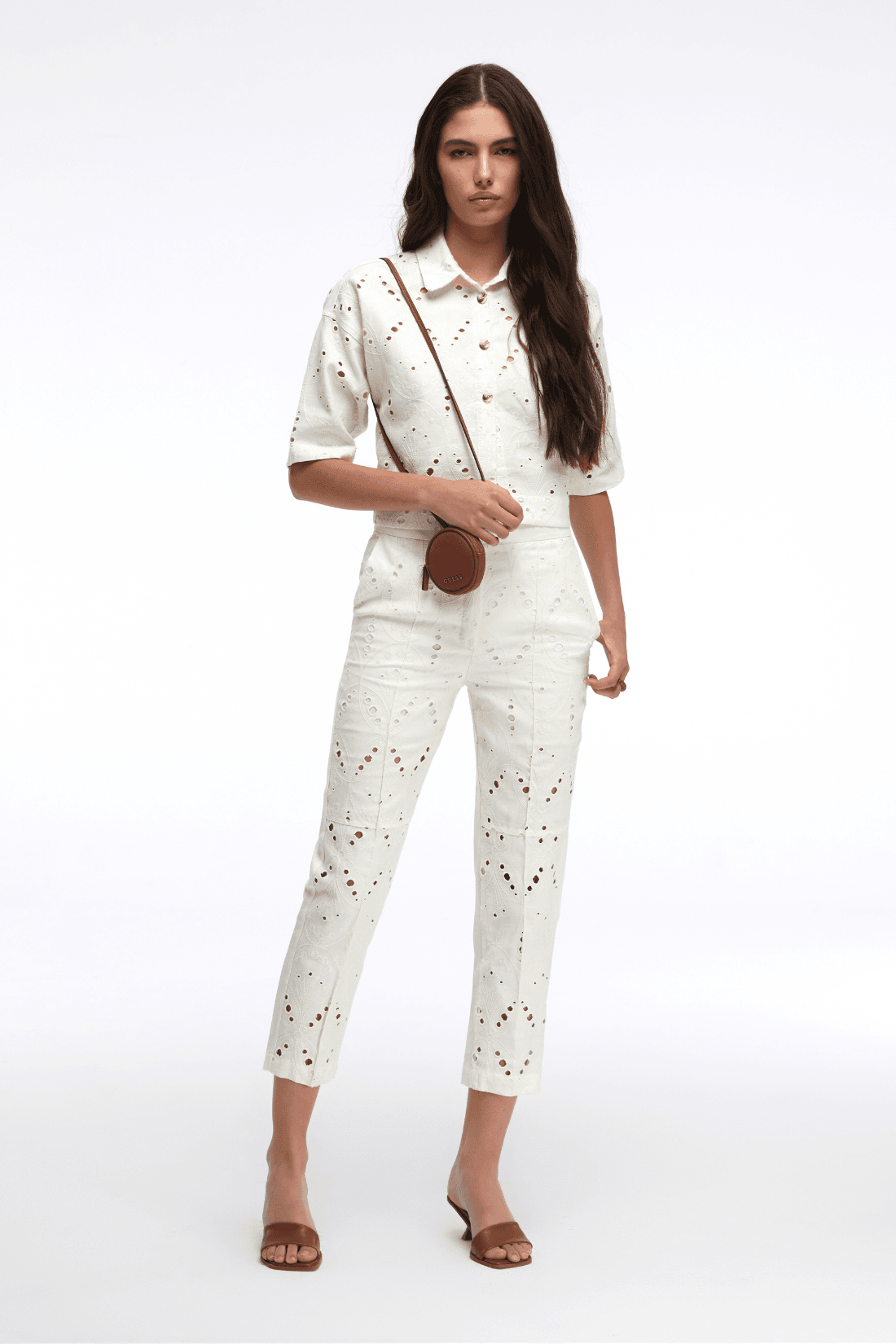 Off-White Linen and Cotton Embroidery Pants