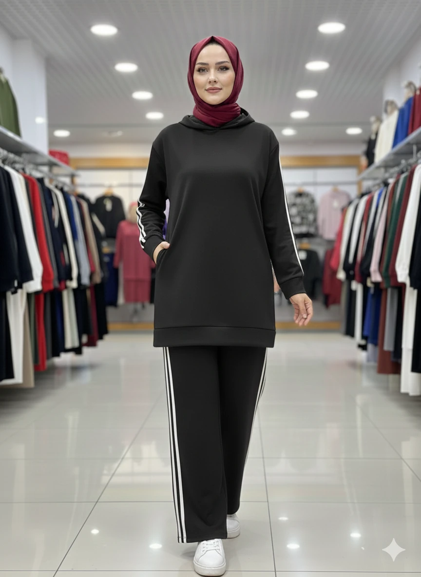 KAPŞONLU BİYELİ SPOR TAKIM-SİYAH