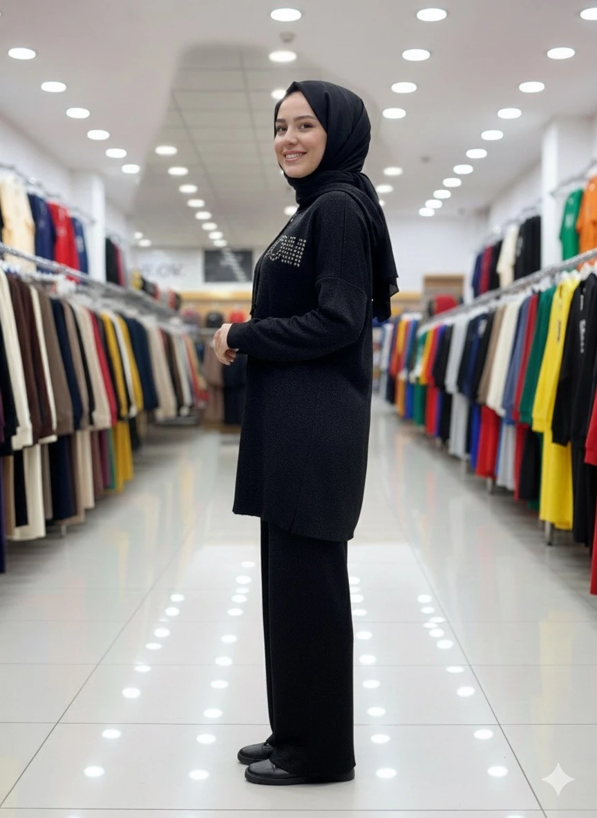 NEFİSE BLOOM TAŞLI TAKIM-SİYAH - SİYAH