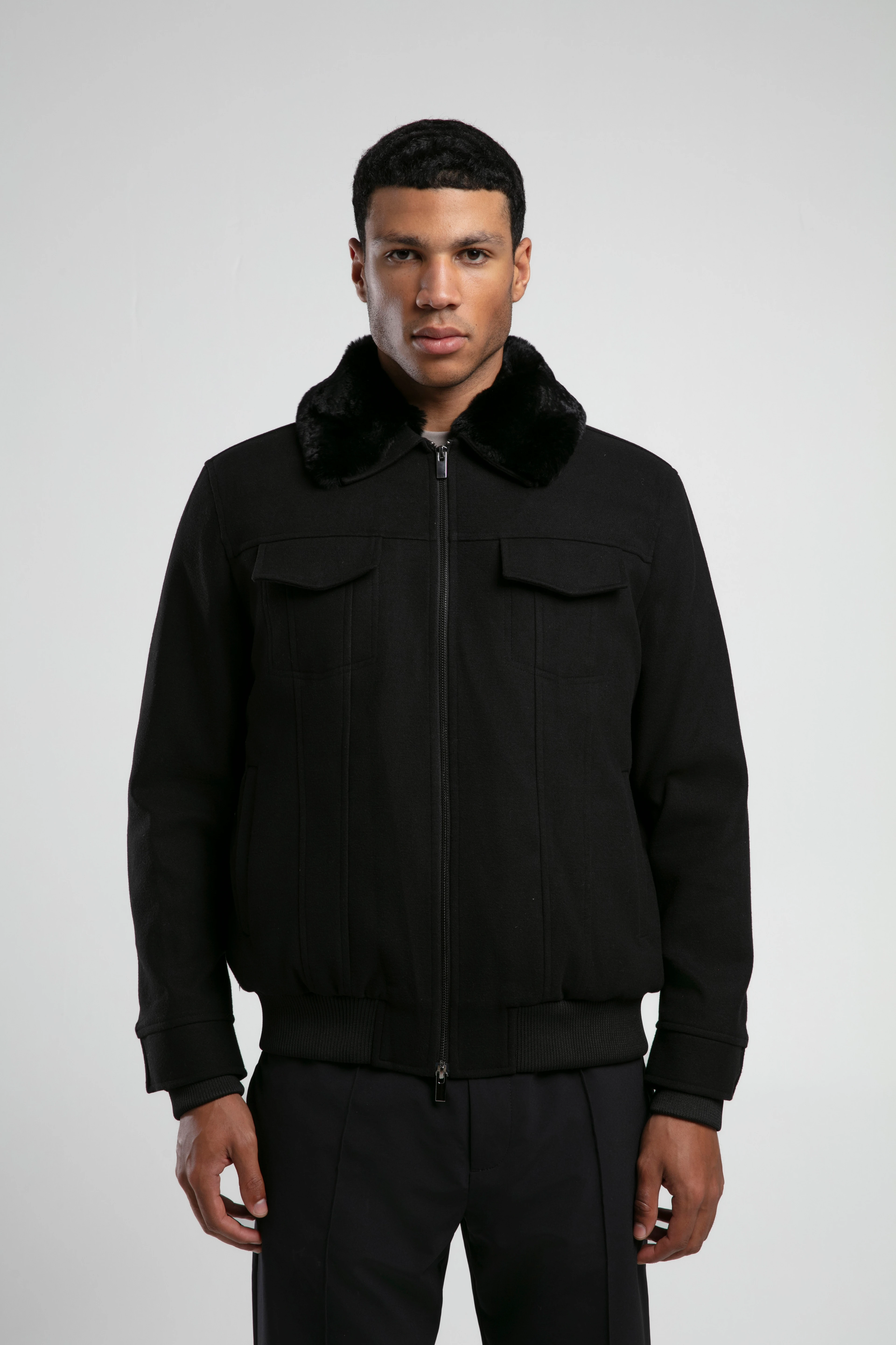 Kürk Yaka Yün Karışımlı Bomber Ceket