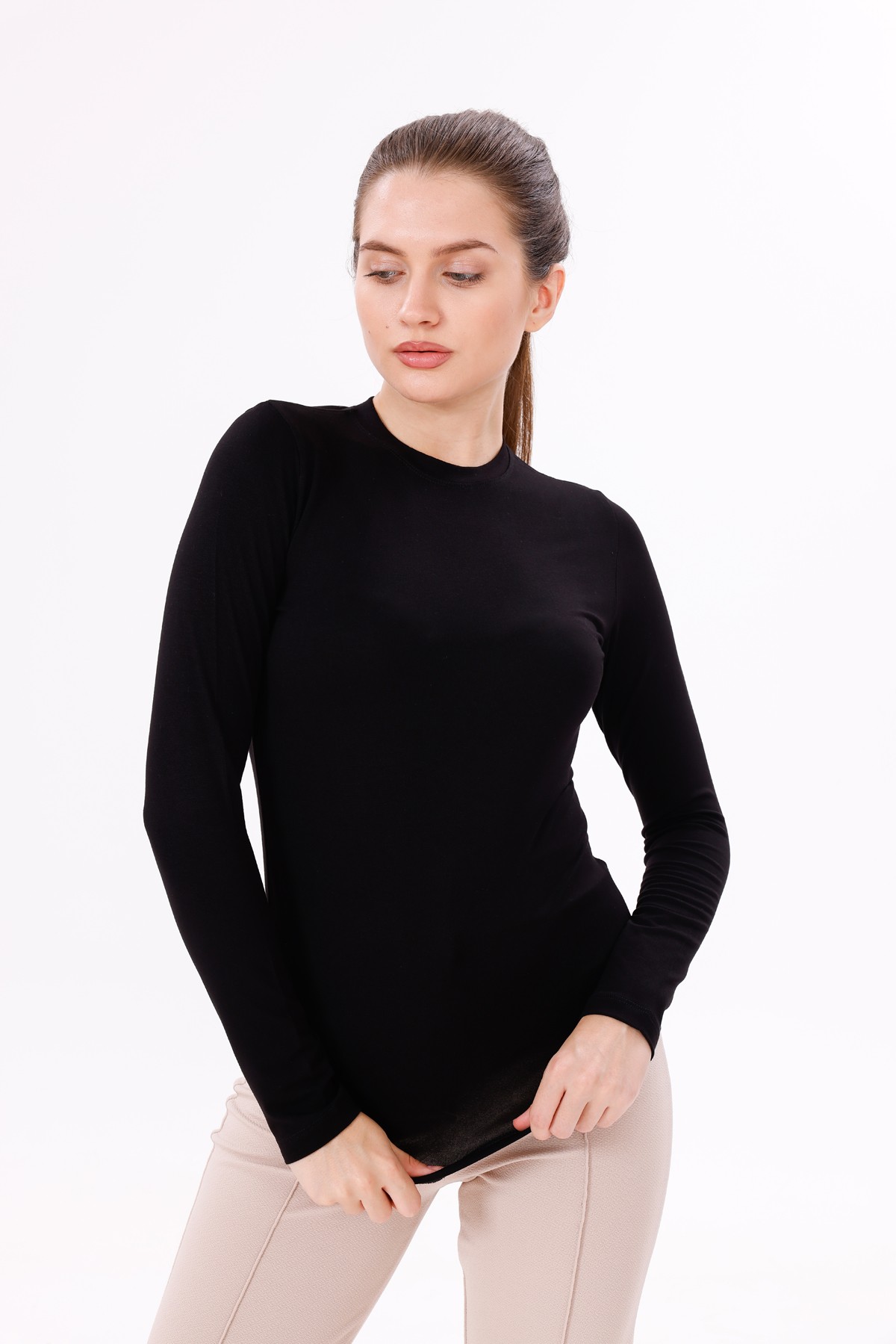 Uzun Kol Bisiklet Yaka Body 3'lü Set - 3'lü Siyah