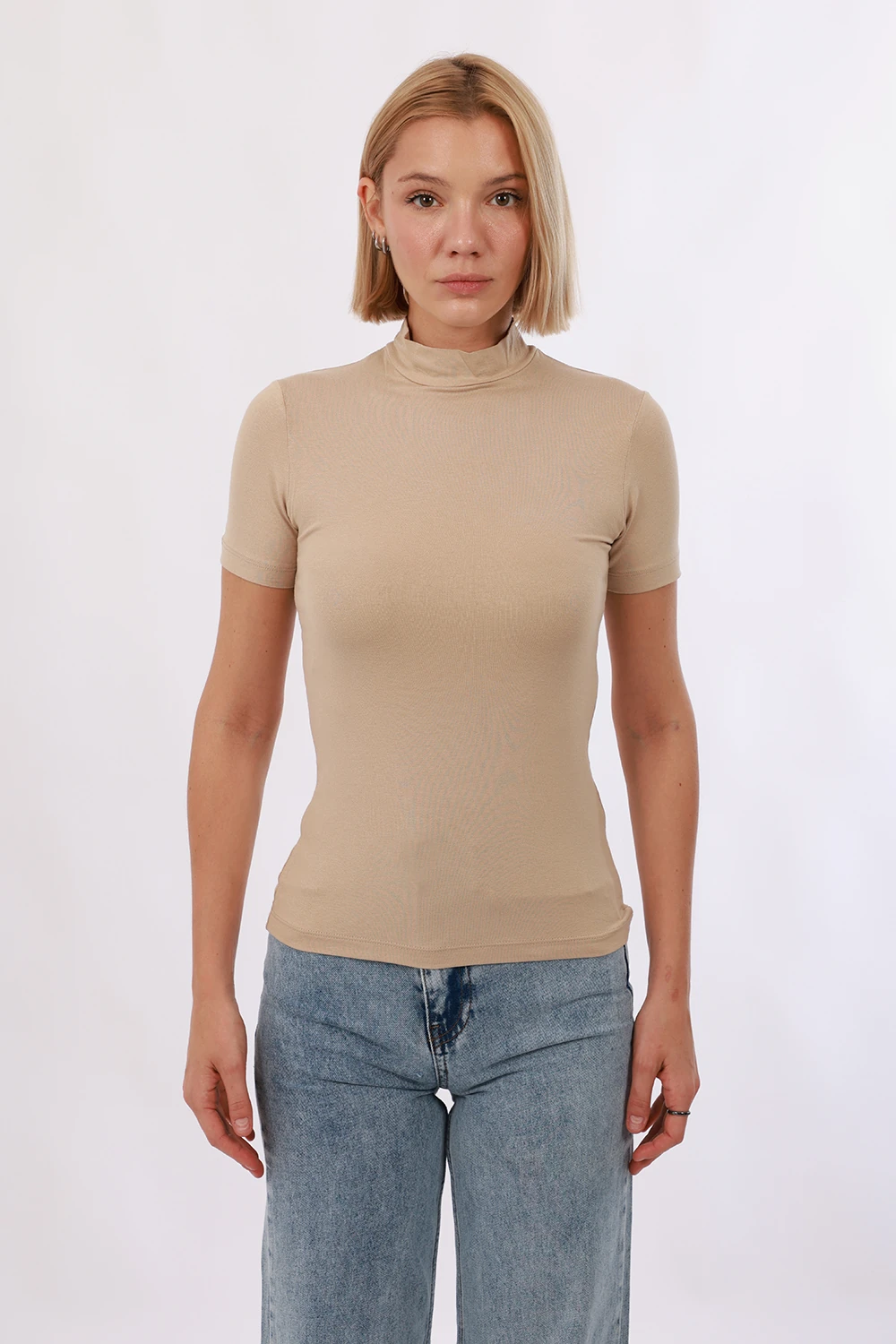 Kadın Kısa Kol Bluz - Ekru