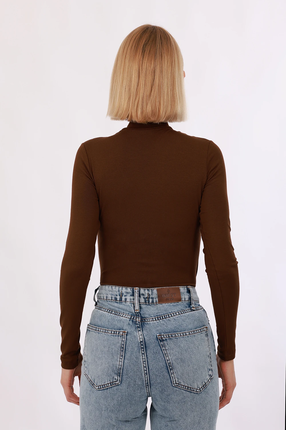 Kadın Uzun Kol Body - Kahverengi