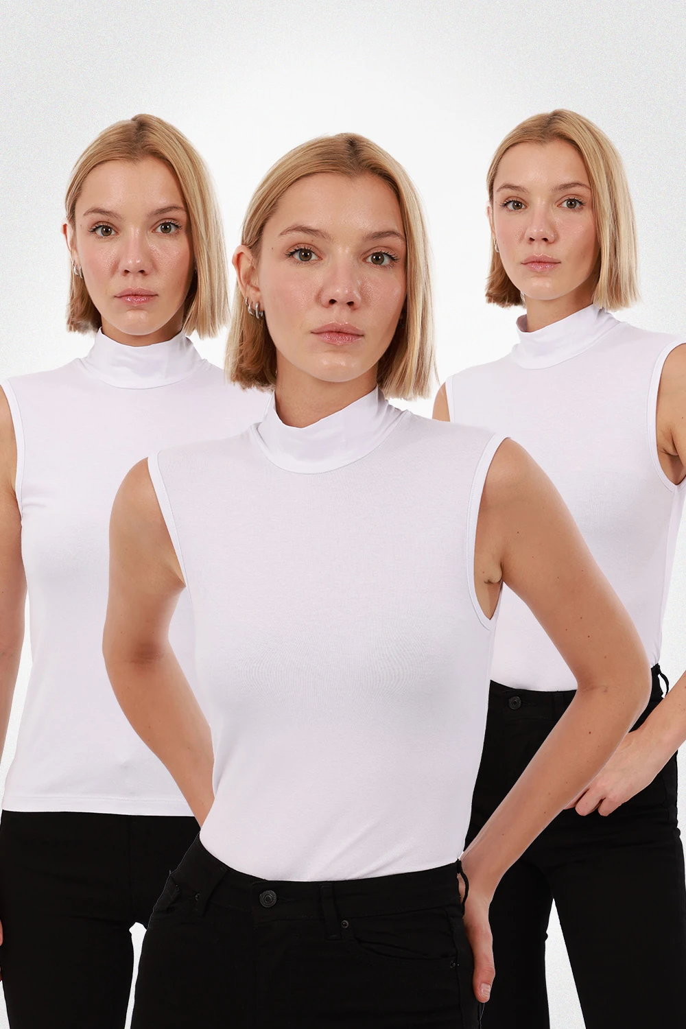 Kadın Kolsuz Bluz 3’lü Set - 3'lü Beyaz