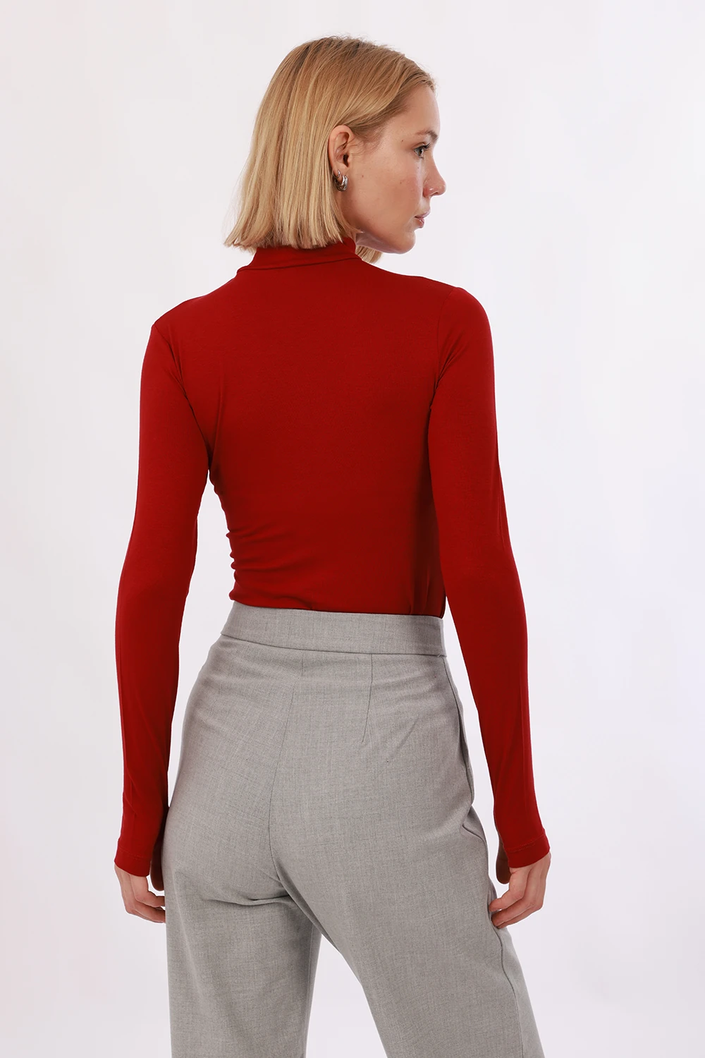 Kadın Parmak Detaylı Body - Bordo